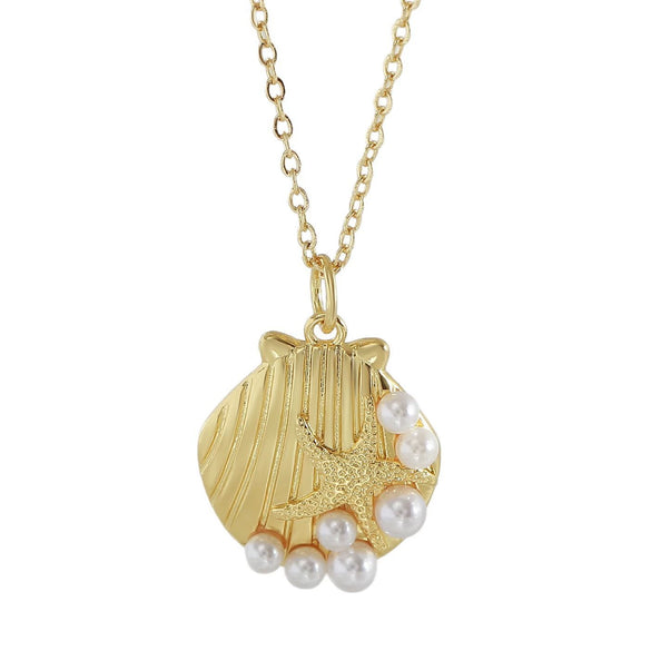 Wholesale Necklace Copper Pearl Starfish Shell Little Fresh Electroplating Unisex
