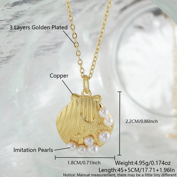 Wholesale Necklace Copper Pearl Starfish Shell Little Fresh Electroplating Unisex