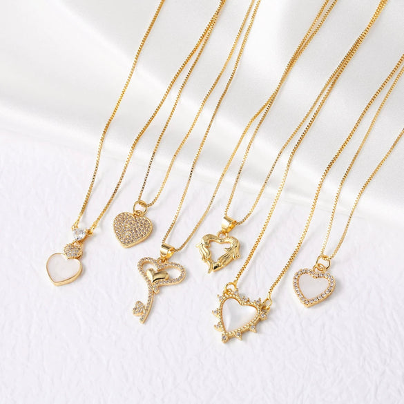 Wholesale Necklace Copper Plated 18K Gold Heart Shape Electroplating Style
