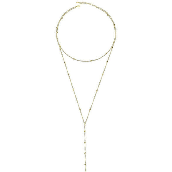 Wholesale Necklace Copper Plated Real Gold Geometric Yshaped Long Double Layer Stacked Women's