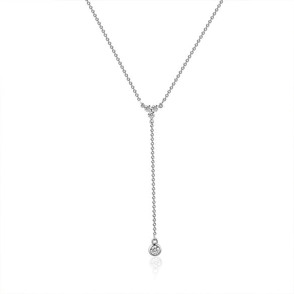 Wholesale Necklace Copper Plated With Real Gold Geometric Style Inlaid Zircon Tassel Pendant For Women