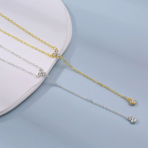 Wholesale Necklace Copper Plated With Real Gold Geometric Style Inlaid Zircon Tassel Pendant For Women