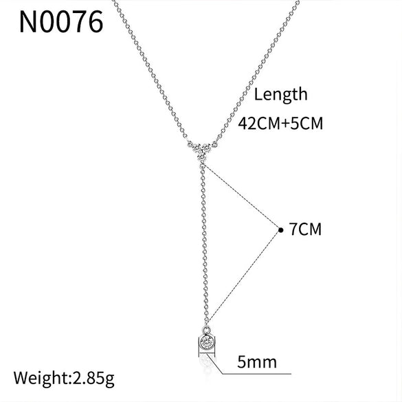 Wholesale Necklace Copper Plated With Real Gold Geometric Style Inlaid Zircon Tassel Pendant For Women