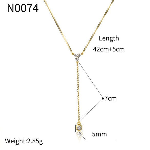 Wholesale Necklace Copper Plated With Real Gold Geometric Style Inlaid Zircon Tassel Pendant For Women