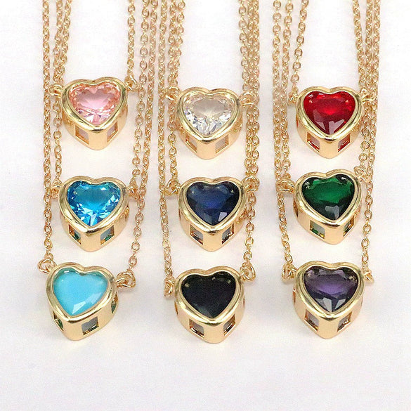 Wholesale Necklace Copper Retro Style Heart Shape Inlaid Zircon Water Wave Chain Jewelry For Women