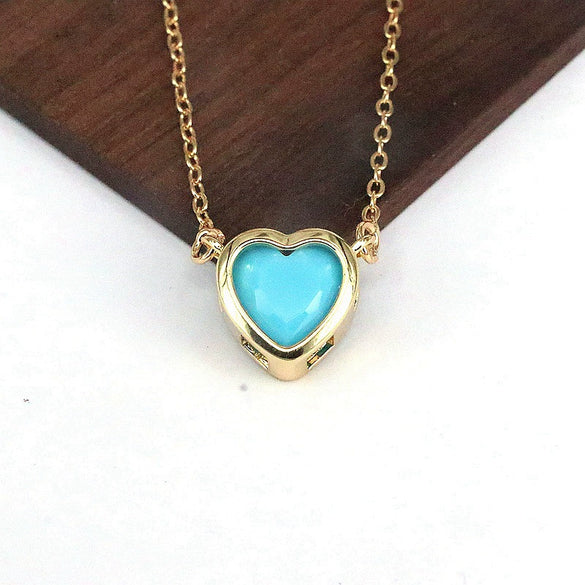 Wholesale Necklace Copper Retro Style Heart Shape Inlaid Zircon Water Wave Chain Jewelry For Women