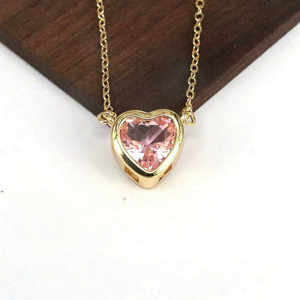 Wholesale Necklace Copper Retro Style Heart Shape Inlaid Zircon Water Wave Chain Jewelry For Women