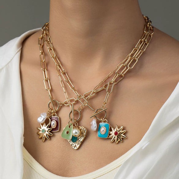 Wholesale Necklace Copper Retro Style Star Love Pendant Electroplating
