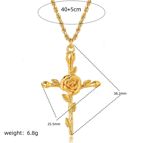Wholesale Necklace Copper Titanium Steel Flower Pattern Stereo Vacuum Color Preservation