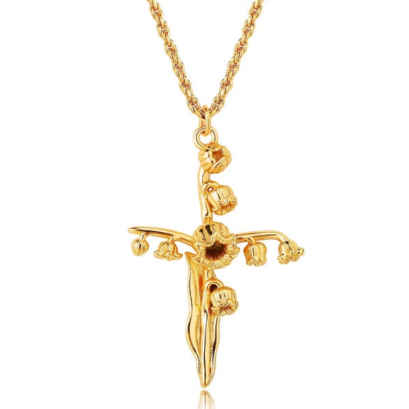 Wholesale Necklace Copper Titanium Steel Flower Pattern Stereo Vacuum Color Preservation