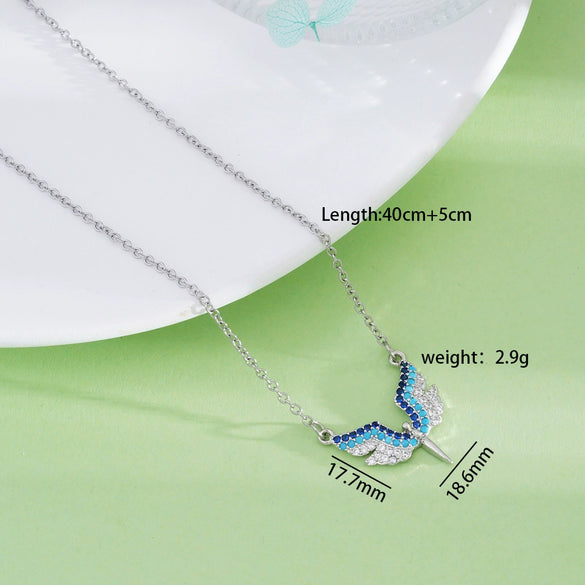 Wholesale Necklace Copper Titanium Steel Geometric Angel Wings Love Creative Light Luxury Electroplating Mixed Gemstone Inlay For Women