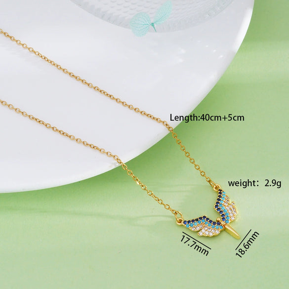 Wholesale Necklace Copper Titanium Steel Geometric Angel Wings Love Creative Light Luxury Electroplating Mixed Gemstone Inlay For Women