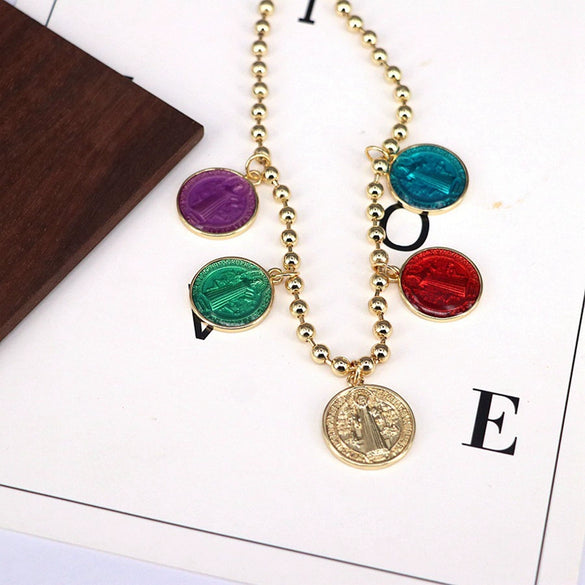 Wholesale Necklace Copper Titanium Steel Geometric Oil Drop Pendant Ball Chain Electroplating