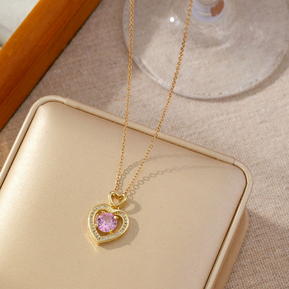 Wholesale Necklace Copper Titanium Steel Geometric Peach Heart Electroplating Light Luxury Style For Women