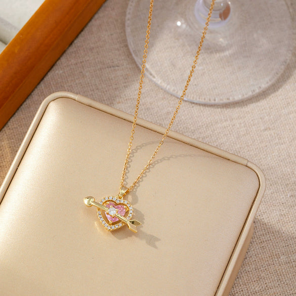 Wholesale Necklace Copper Titanium Steel Geometric Peach Heart Electroplating Light Luxury Style For Women