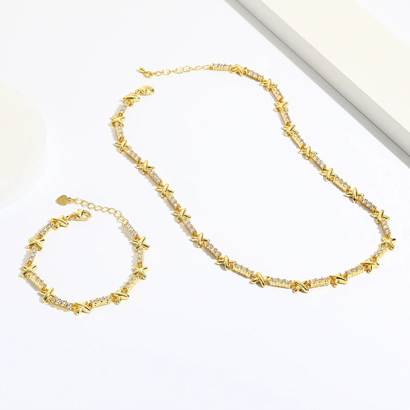 Wholesale Necklace Copper Xshaped Inlay Zircon