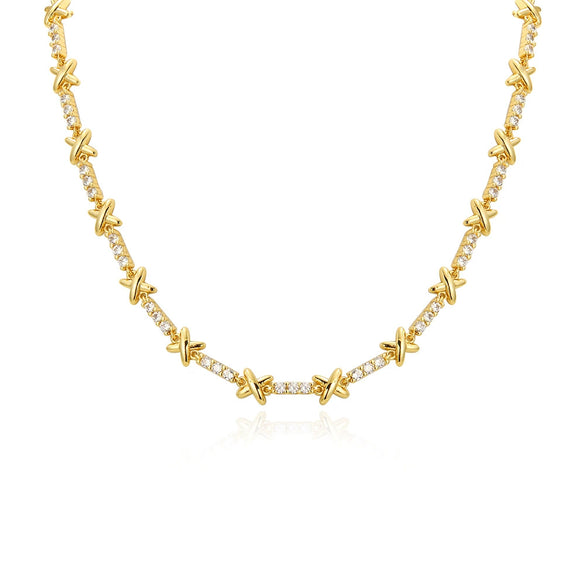 Wholesale Necklace Copper Xshaped Inlay Zircon