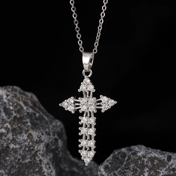 Wholesale Necklace Copper Zircon Electroplated Real Gold Geometric Cross Pendant For Women