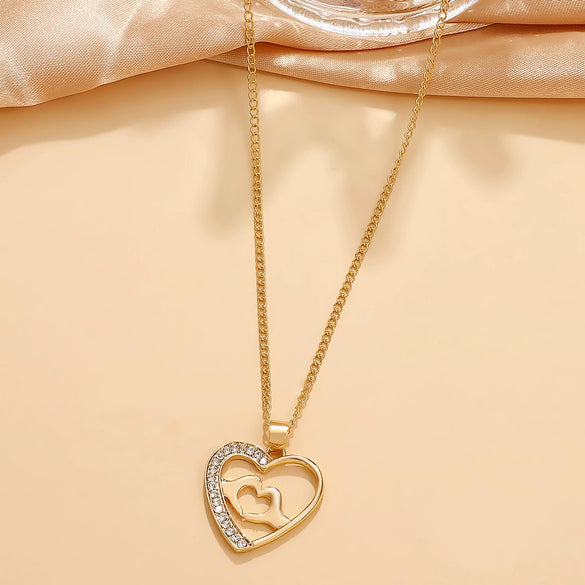 Wholesale Necklace Copper Zircon Electroplating Geometric Heart Shape For Women
