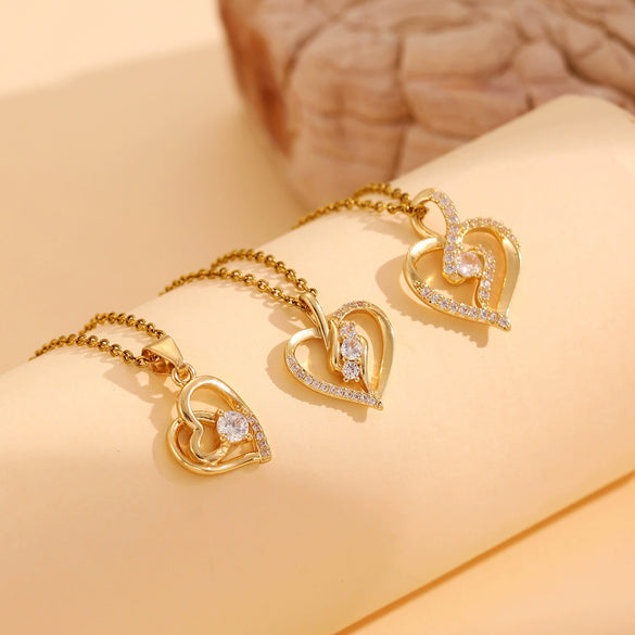 Wholesale Necklace Copper Zircon Electroplating Geometric Heart Shape For Women