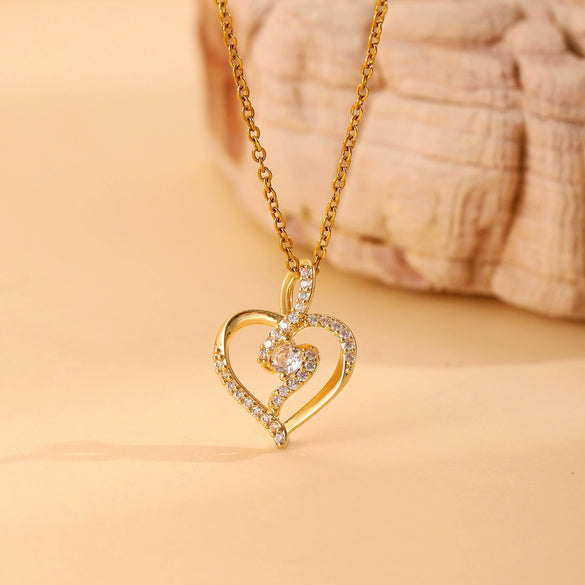Wholesale Necklace Copper Zircon Electroplating Geometric Heart Shape For Women