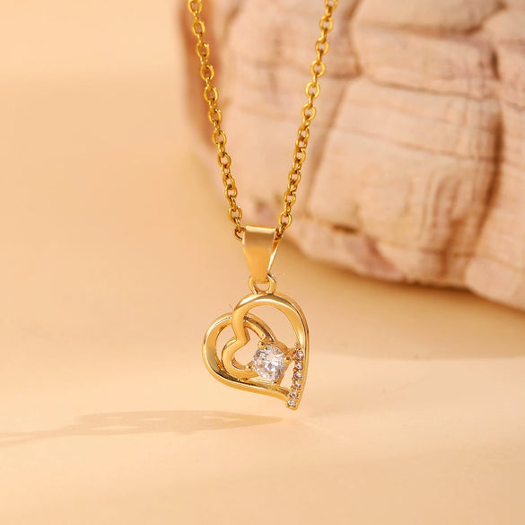 Wholesale Necklace Copper Zircon Electroplating Geometric Heart Shape For Women