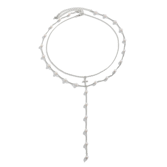 Wholesale Necklace Copperclad Iron Chain Imitation Pearl Alloy Geometric Pattern Electroplating Simple Style