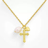 Wholesale Necklace Cross Natural Freshwater Pearl Copper Titanium Steel Electroplating Retro Elegant Heavy Industry Ins Style Unisex