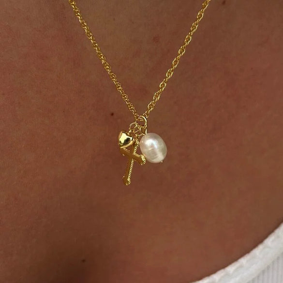 Wholesale Necklace Cross Natural Freshwater Pearl Copper Titanium Steel Electroplating Retro Elegant Heavy Industry Ins Style Unisex