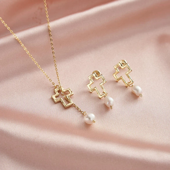 Wholesale Necklace Cross Pearl 925 Silver Geometric O Chain Pendant For Women