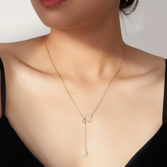 Wholesale Necklace Cross Pearl 925 Silver Geometric O Chain Pendant For Women