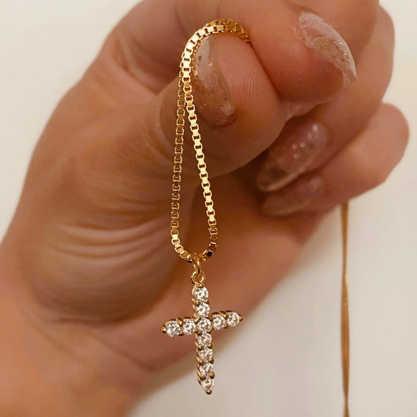 Wholesale Necklace Cross Pendant Zircon Rhinestone Box Chain Titanium Steel Simple Style