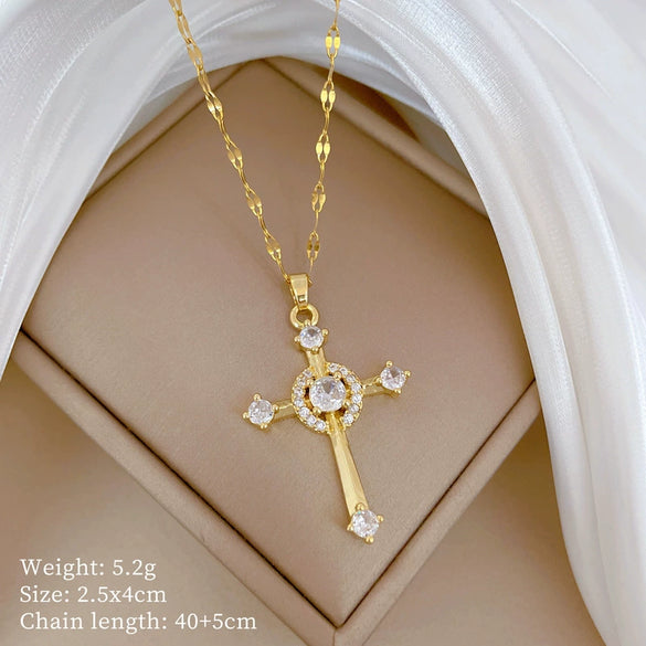 Wholesale Necklace Cross Zircon Light Luxury Gorgeous Diamond Titanium Steel Copper Chain For Female