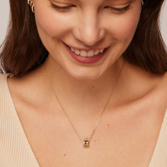 Wholesale Necklace Double Ring Zircon Copper 14K Gold Plated Ochain Pendant For Women