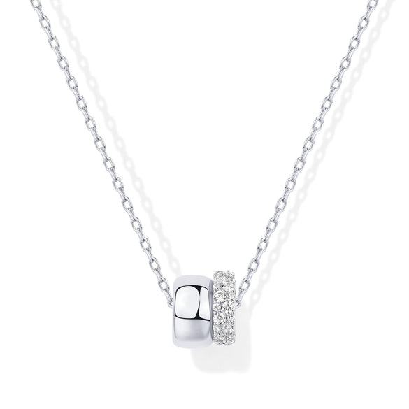 Wholesale Necklace Double Ring Zircon Copper 14K Gold Plated Ochain Pendant For Women