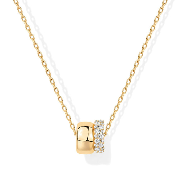 Wholesale Necklace Double Ring Zircon Copper 14K Gold Plated Ochain Pendant For Women