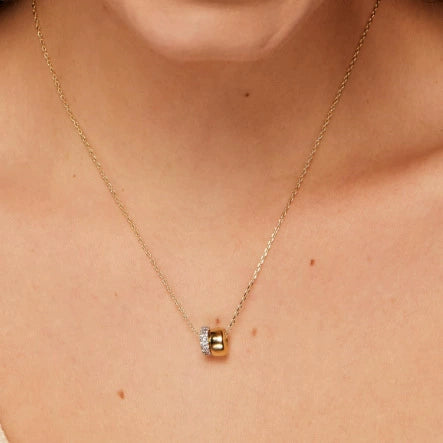 Wholesale Necklace Double Ring Zircon Copper 14K Gold Plated Ochain Pendant For Women