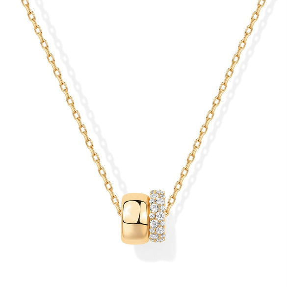 Wholesale Necklace Double Ring Zircon Copper 14K Gold Plated Ochain Pendant For Women