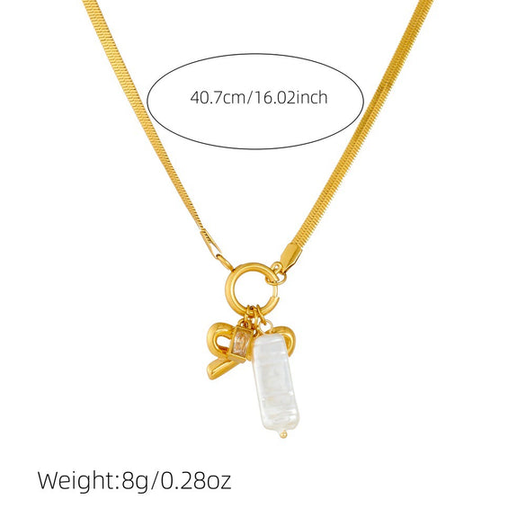 Wholesale Necklace Fashion Retro Gold Plated Stainless Steel Bow Pendant Accessories