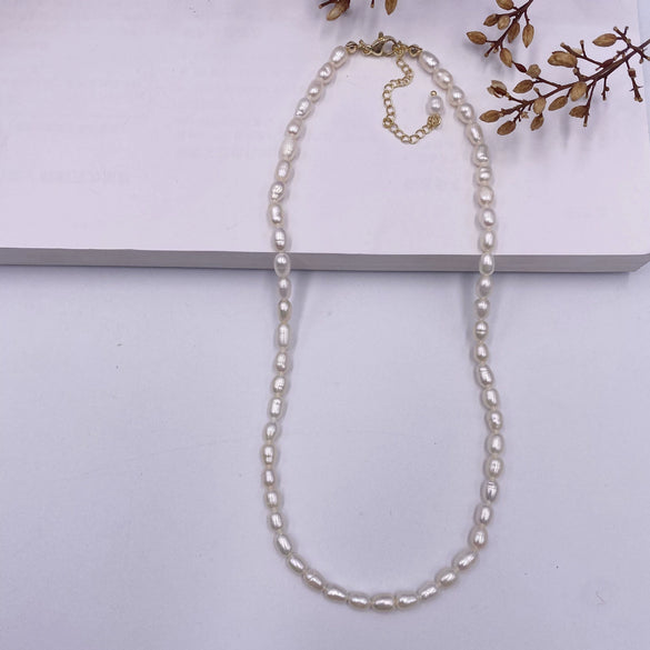 Wholesale Necklace Fresh Water Pearl Copper Gold Injection Process Geometric Vintage Irregular Rice Beads Handmade