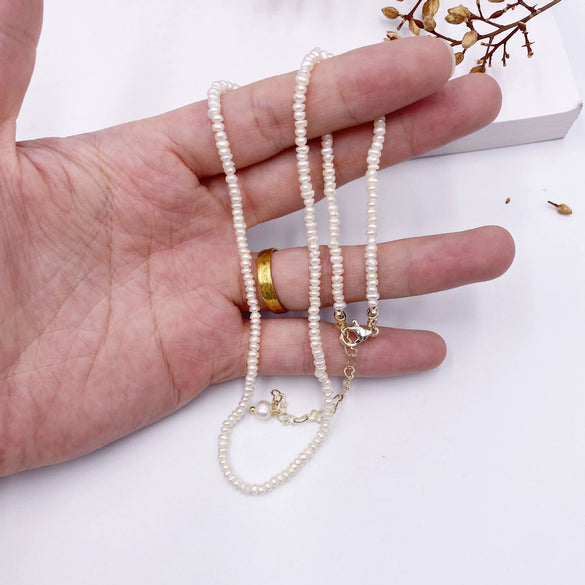 Wholesale Necklace Fresh Water Pearl Copper Gold Injection Process Geometric Vintage Irregular Rice Beads Handmade