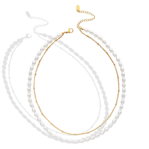 Wholesale Necklace Fresh Water Pearl Double Layer 316L Stainless Steel Geometric Electroplating