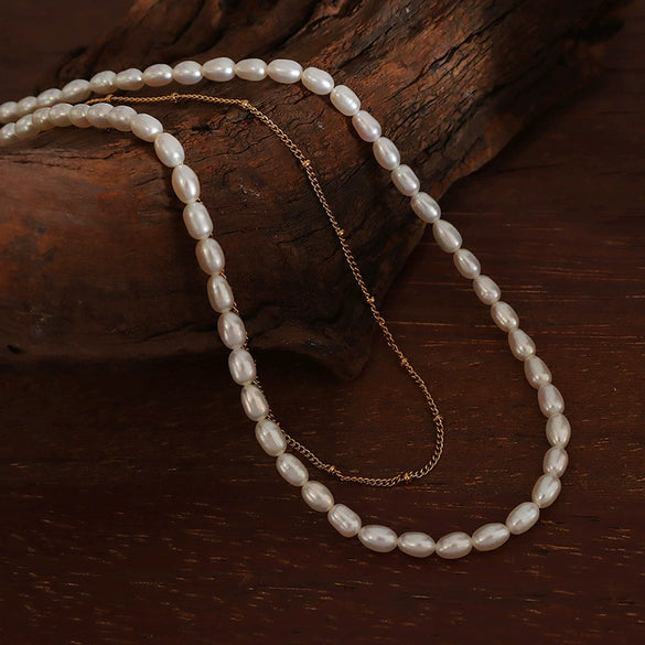 Wholesale Necklace Fresh Water Pearl Double Layer 316L Stainless Steel Geometric Electroplating