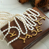 Wholesale Necklace Freshwater Pearl Chain 316L Stainless Steel Gold Plated Letter Pendant