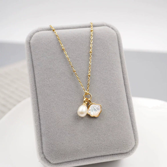 Wholesale Necklace Freshwater Pearl Cross Chain Handmade Minimalist Marine Style