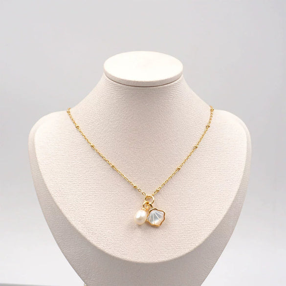 Wholesale Necklace Freshwater Pearl Cross Chain Handmade Minimalist Marine Style