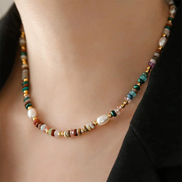 Wholesale Necklace Freshwater Pearl Crystal Beaded Geometric Handmade Retro Design For Women