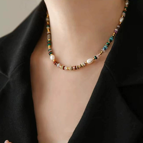 Wholesale Necklace Freshwater Pearl Crystal Beaded Geometric Handmade Retro Design For Women