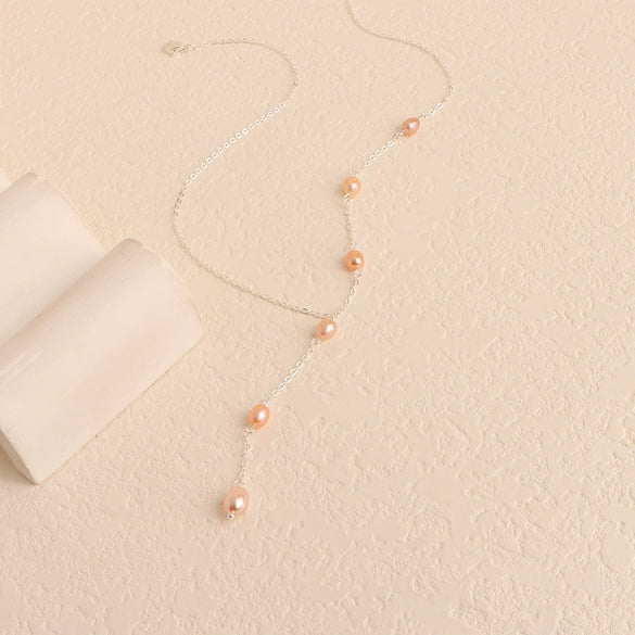 Wholesale Necklace Freshwater Pearl Minimalist Rice Droplet Shape 925 Silver For Girls