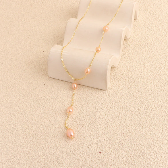 Wholesale Necklace Freshwater Pearl Minimalist Rice Droplet Shape 925 Silver For Girls